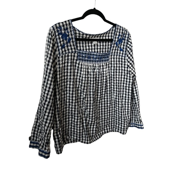 J. Crew Factory Navy & White Gingham With Cobalt Embroidery Square Neck Size L. - Picture 3 of 8